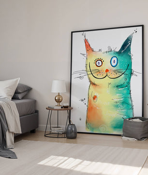 Illustration artistique de chat à l’aquarelle avec des couleurs vives
