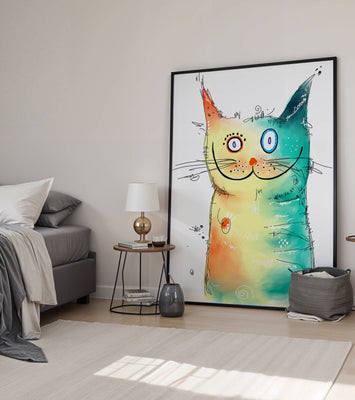 Artistic watercolor cat illustration with vibrant colors