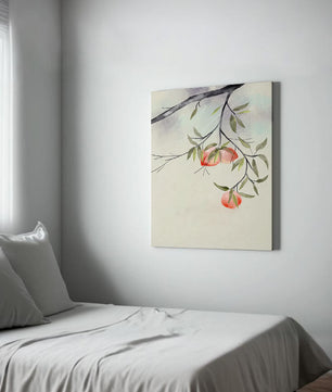Peaceful Botanical Illustration of Branches with Leaves and Peaches - Mi tienda