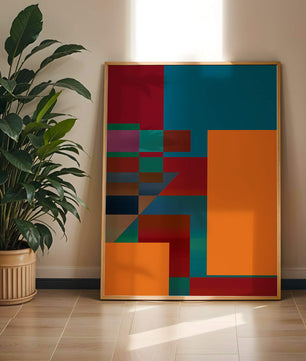 Diseño abstracto geométrico colorido con bloques y tonos audaces
