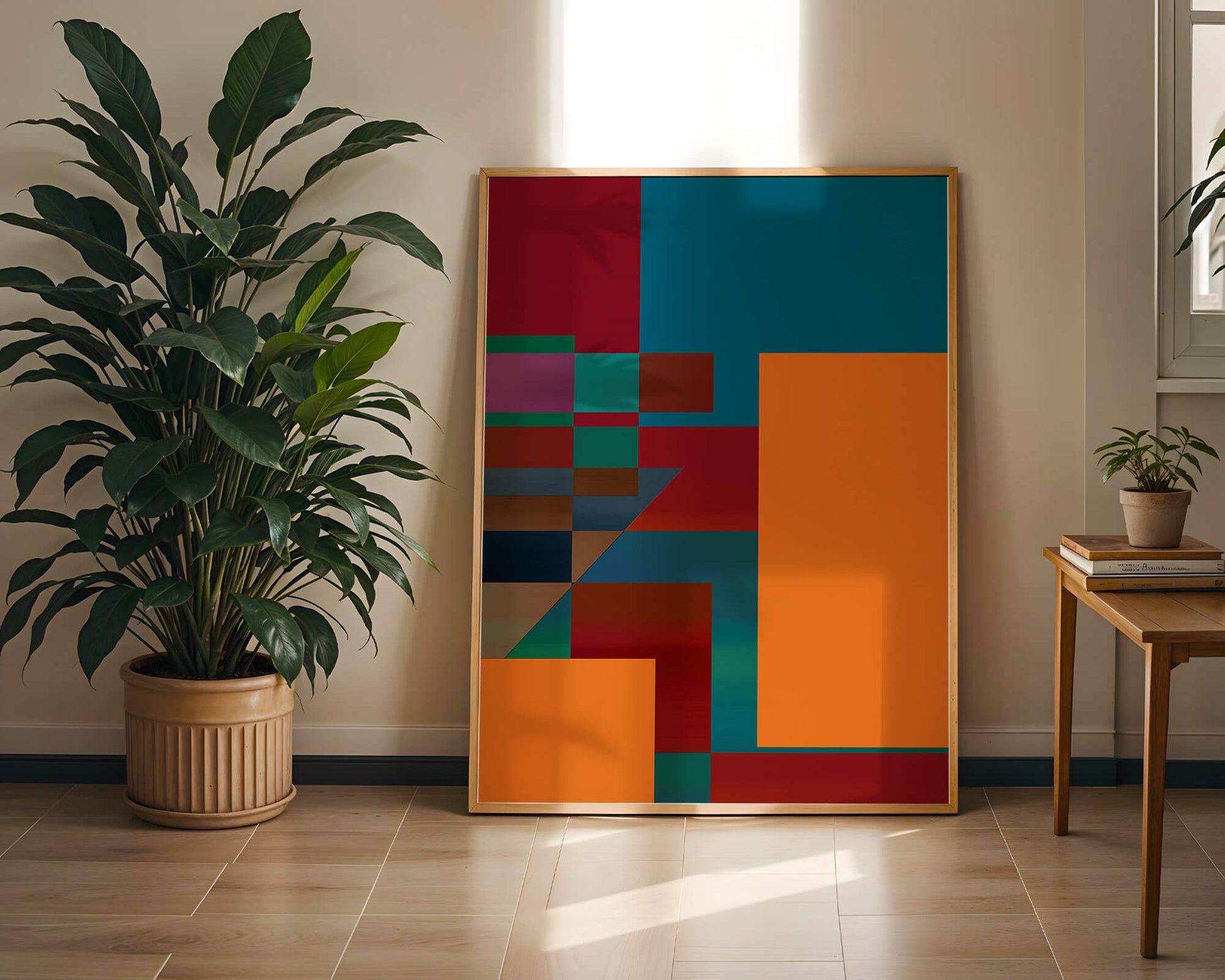 Colorful geometric abstract design with bold blocks and tones