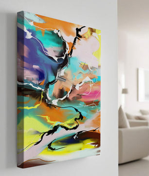 Pintura abstracta colorida con líneas vibrantes y dinámicas