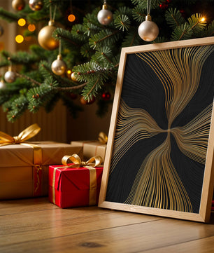 Líneas doradas abstractas sobre fondo negro con flujo dinámico