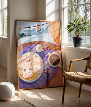 Charming Dumpling Faces on a Cozy Winter Table with Mountain View - Mi tienda