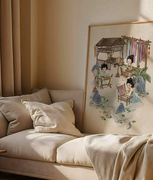 Charmante illustration des arts textiles traditionnels dans un cadre serein