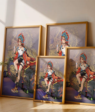 Anime art of a girl in traditional attire with urban elements