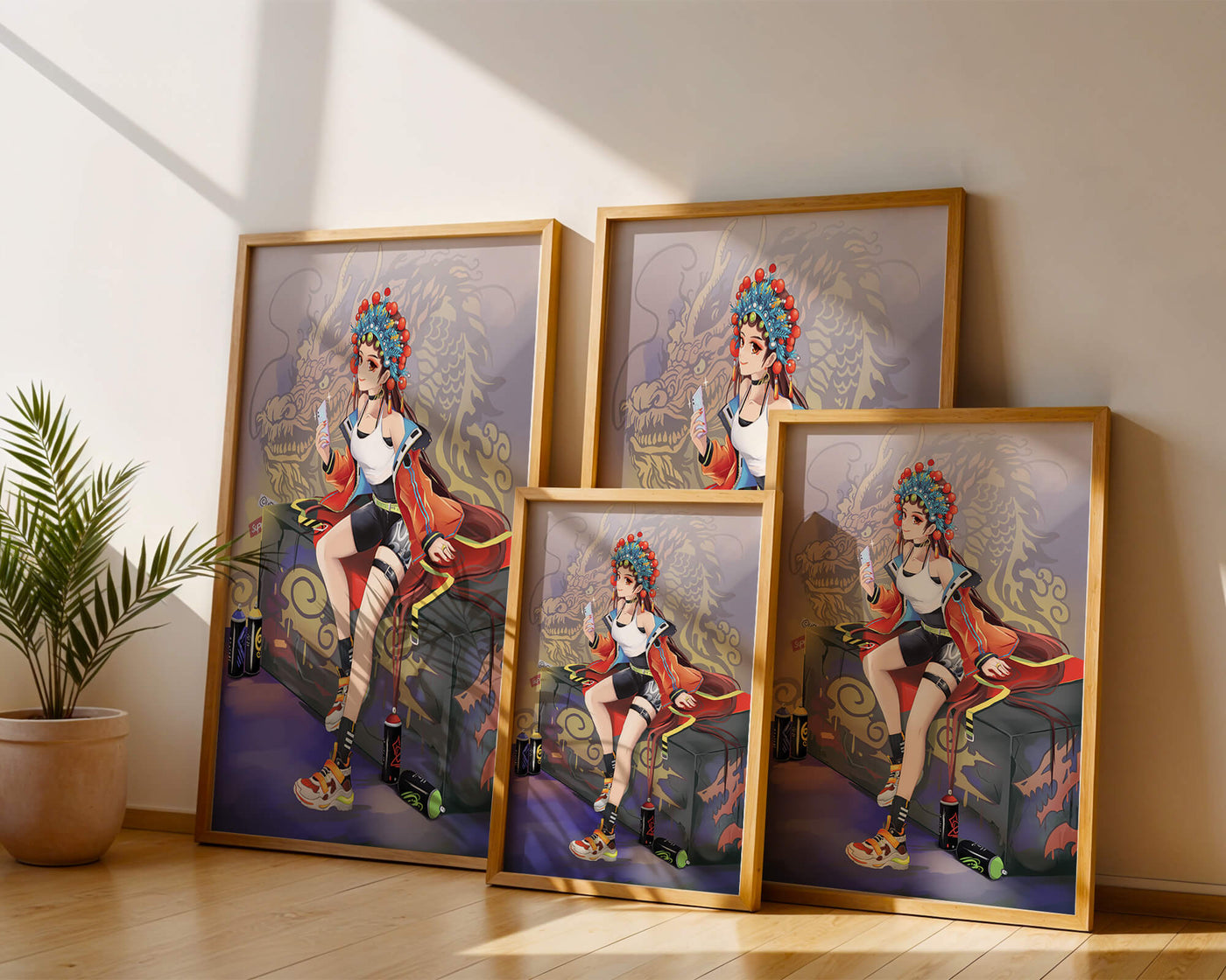 Anime art of a girl in traditional attire with urban elements