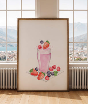 Refreshing berry smoothie with fresh strawberries and blueberries
