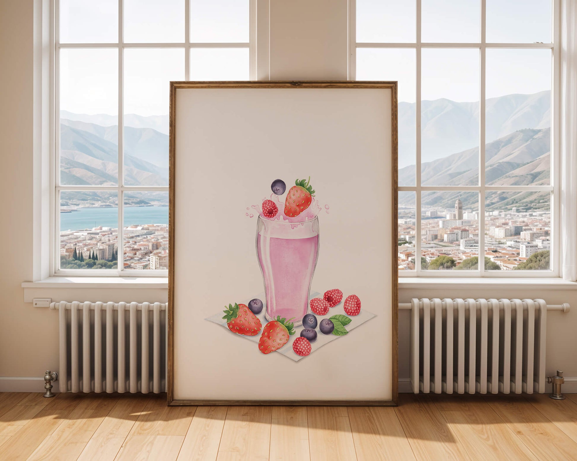 Refreshing berry smoothie with fresh strawberries and blueberries
