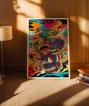 Arte abstracto de peces coloridos con elementos vibrantes