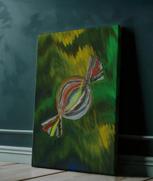 Patrón abstracto colorido con pinceladas dinámicas sobre fondo verde