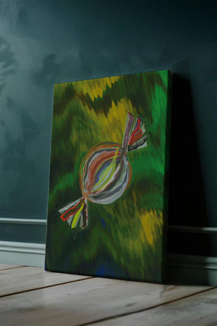 Patrón abstracto colorido con pinceladas dinámicas sobre fondo verde
