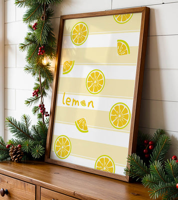 Yellow lemon slices pattern with bold stripes