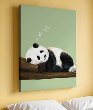 Peaceful panda resting on a log in a serene setting