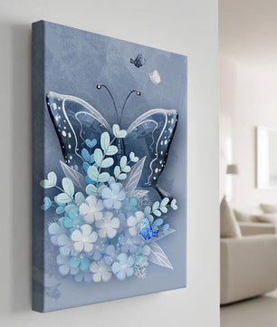 Floral and butterfly digital artwork in calming blue shades