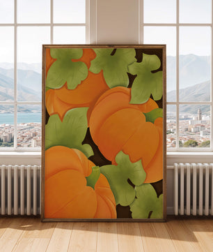 Colorful Pumpkin Pattern With Green Leaves
