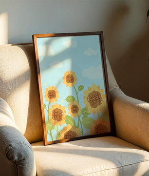 Sunflowers Under Blue Sky with Floating Clouds