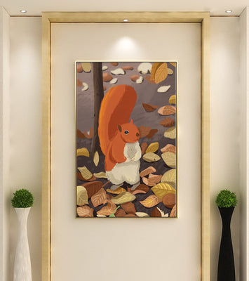Illustration of a cute squirrel among autumn leaves