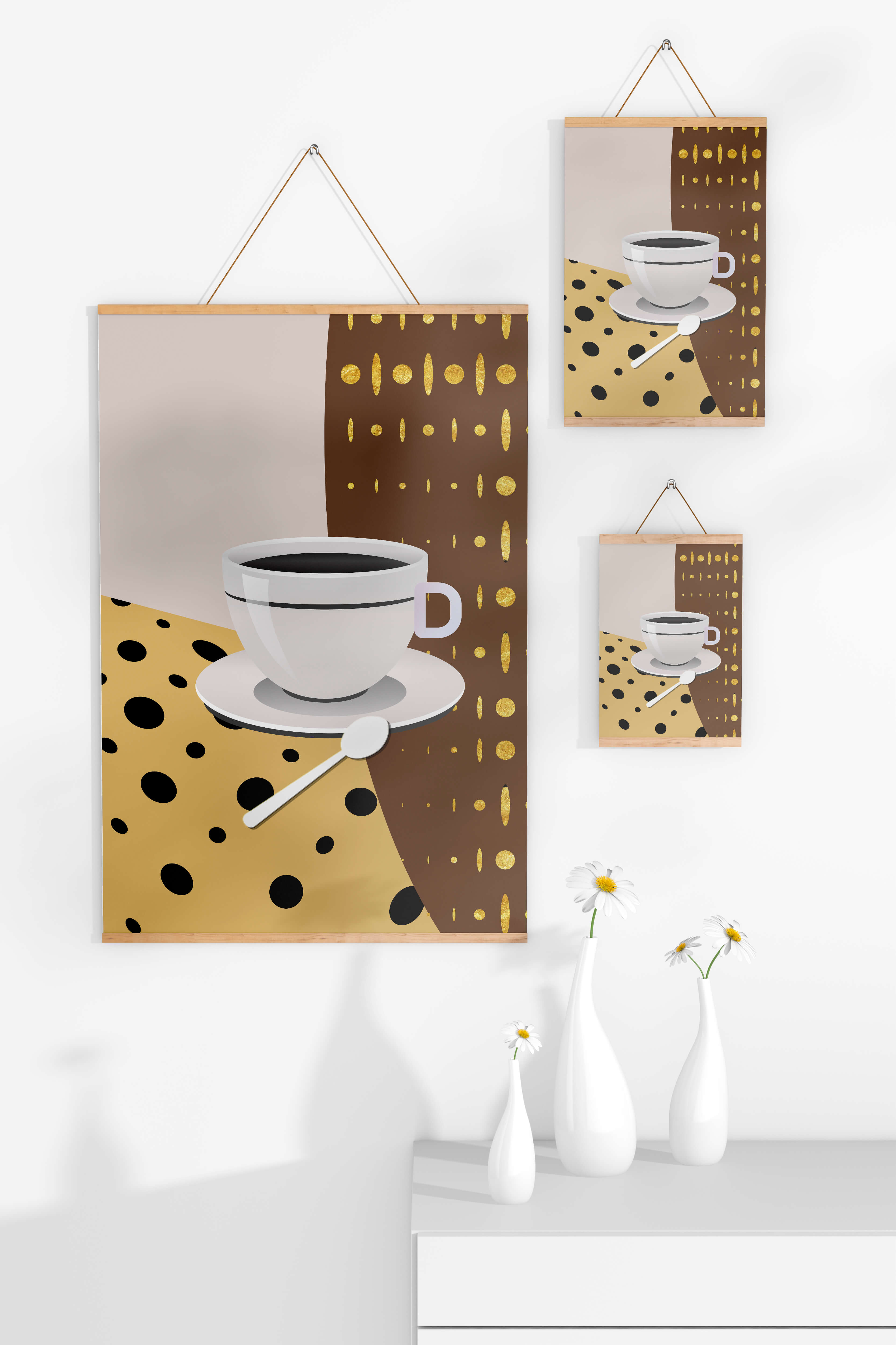 Contemporary Coffee Art with Geometric Patterns and Gold Accents - Mi tienda