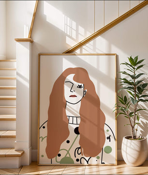 Minimalist Portrait of a Woman with Long Hair and Abstract Design Elements - Mi tienda