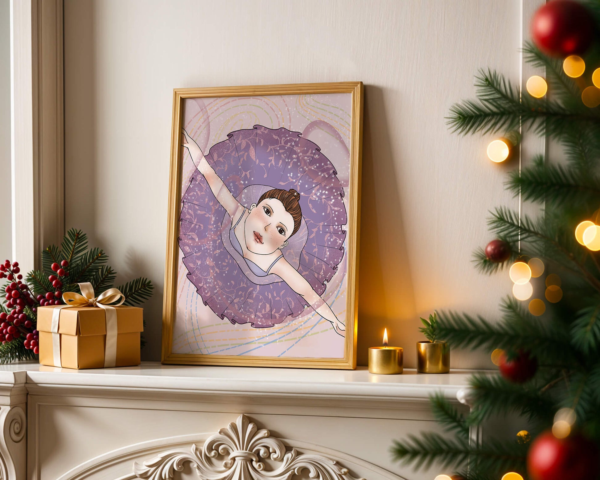 Graceful ballerina in a purple tutu with sparkling details