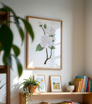 Delicate blooming flowers with lush leaves in elegant design