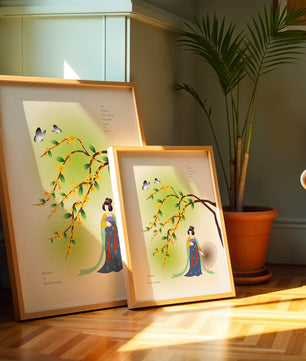 Traditional Chinese painting featuring a woman with flowers and butterflies