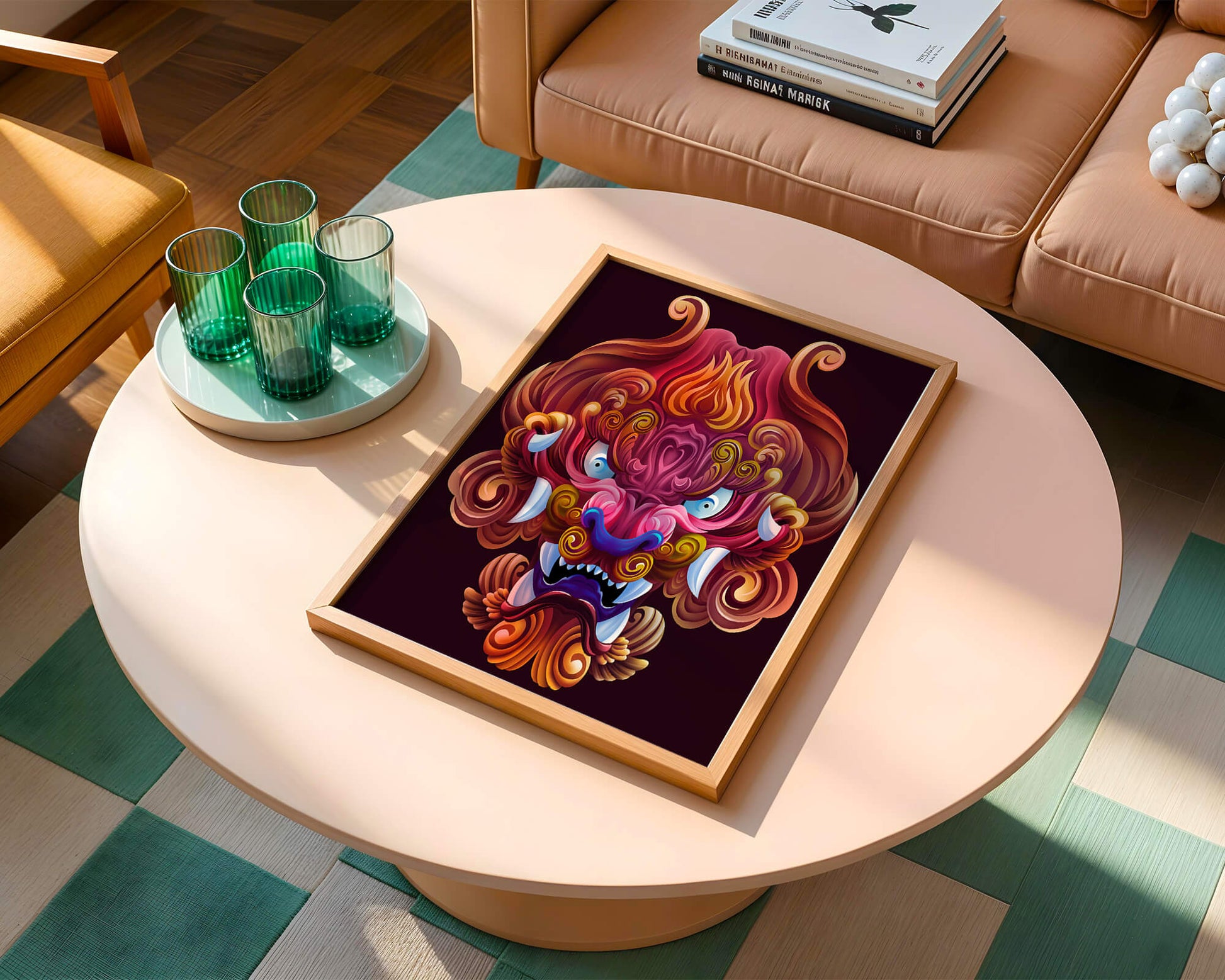 Intricate Colorful Dragon Face Illustration with Swirling Patterns