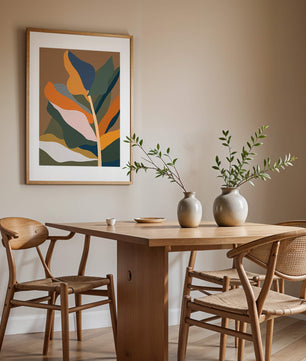 Abstract Botanical Illustration with Earthy Tones and Organic Shapes