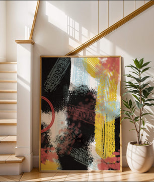 Abstract brush stroke art with vibrant colors on textured background