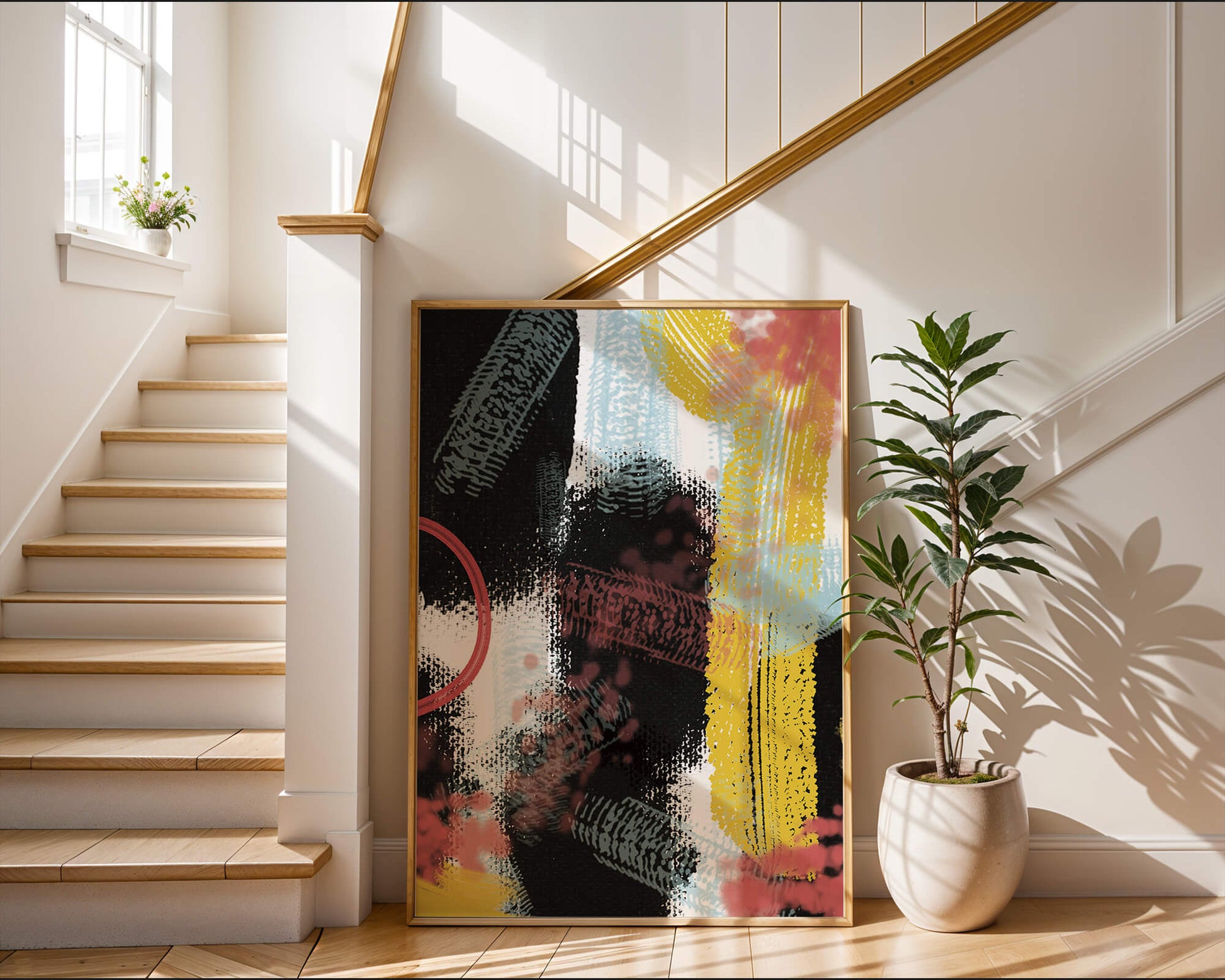 Abstract brush stroke art with vibrant colors on textured background