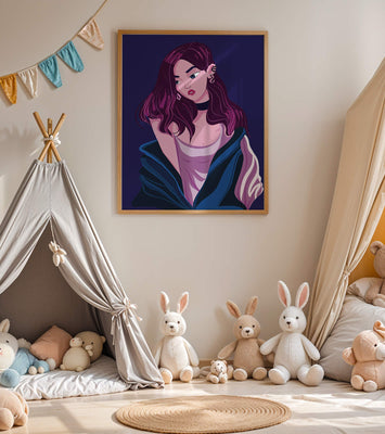 Stylish girl with purple hair and a blue jacket illustration