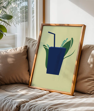 Ilustración de bebida de café moderna con elementos botánicos