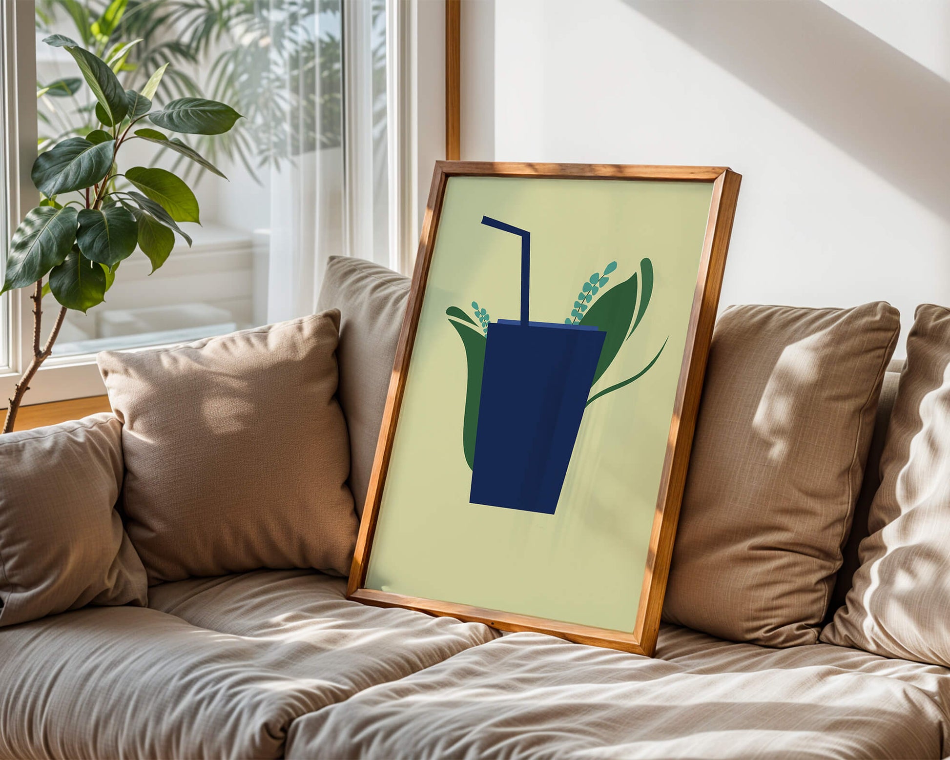 Modern cafe drink illustration with botanical elements