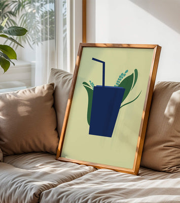 Modern cafe drink illustration with botanical elements
