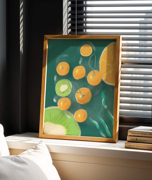 Ilustración de patrón de frutas vibrantes de kiwi y naranja