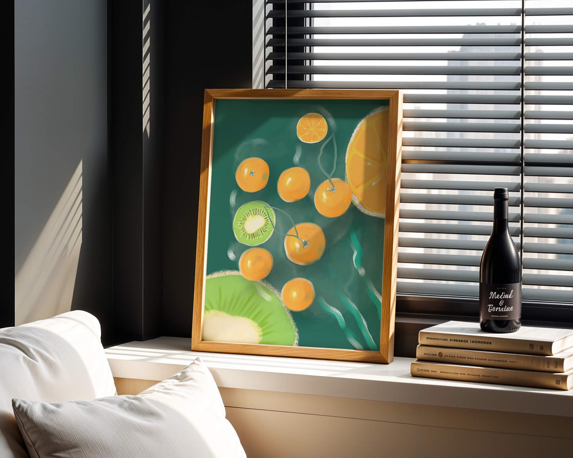 Vibrant kiwi and orange fruit pattern illustration