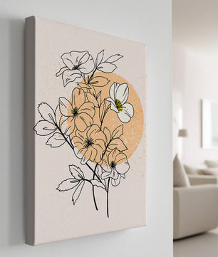 Ilustración floral minimalista con tonos pastel y fondos abstractos