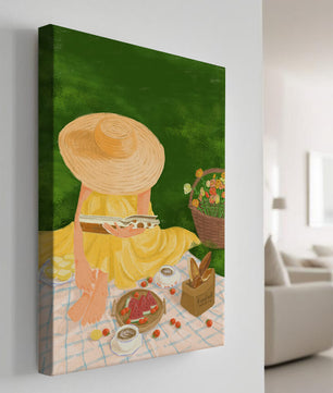 Picnic in the Park with Straw Hat and Flowers