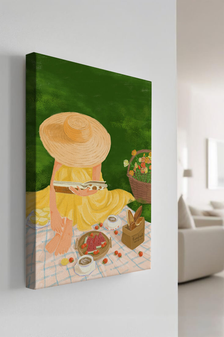 Picnic in the Park with Straw Hat and Flowers