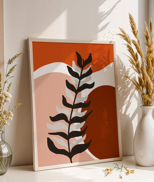 Abstract Botanical Print with Earth Tones and Modern Leaf Design