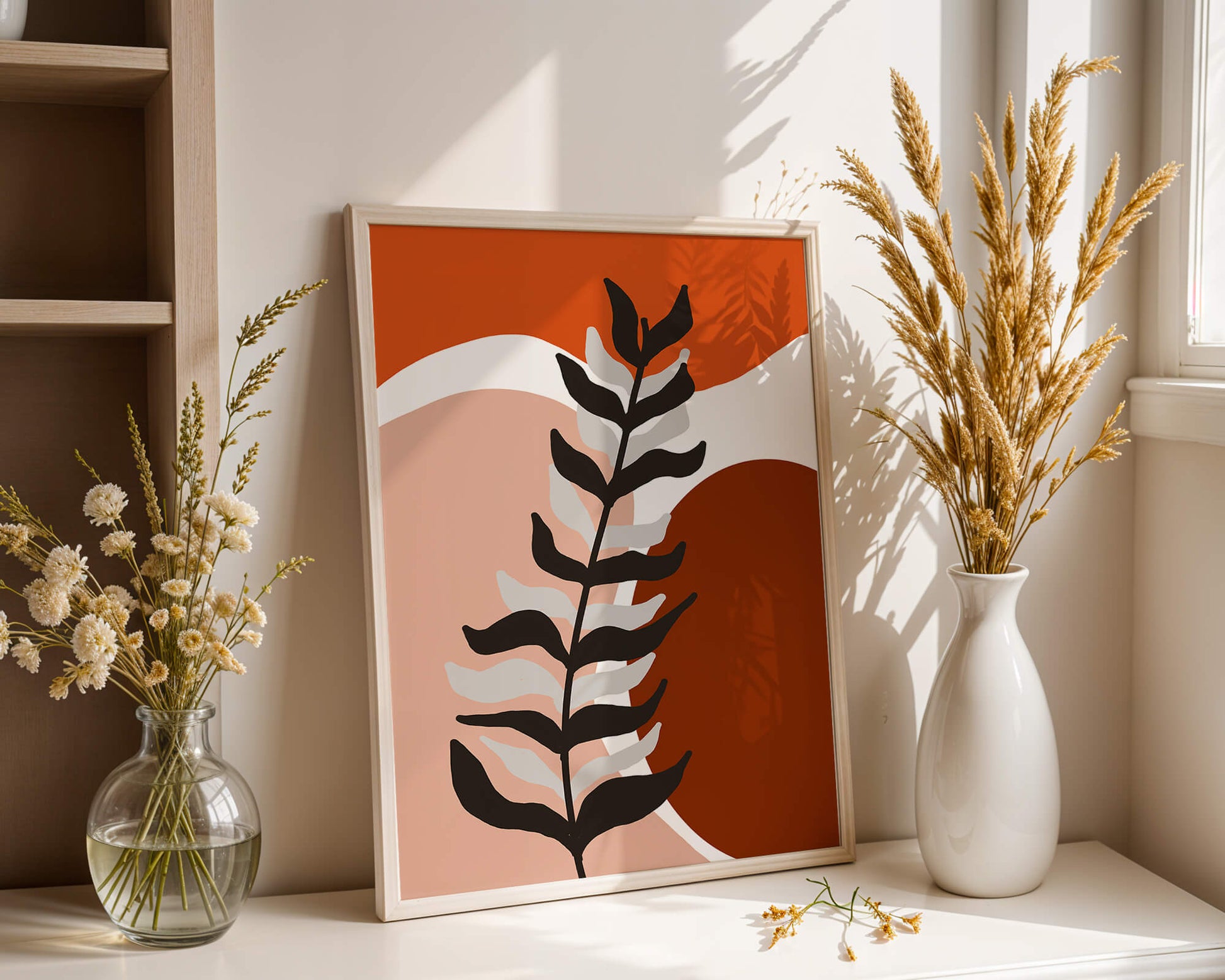 Abstract Botanical Print with Earth Tones and Modern Leaf Design