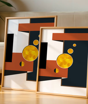 Abstract geometric artwork with golden circles and bold shapes - Mi tienda