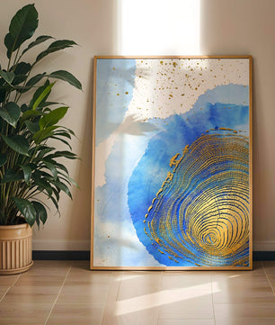 Abstract Watercolor Art with Gold Accents and Circular Pattern Design - Mi tienda