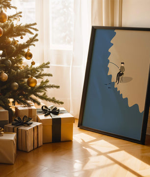 Minimalistic illustration of a person fishing by the sea