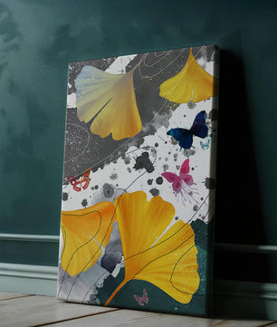 Artistic Composition with Yellow Leaves and Butterflies