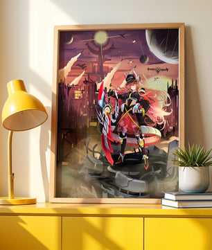 Futuristic Anime Warrior in a Dystopian Sci-Fi Cityscape