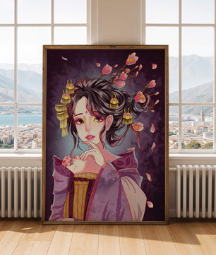 Retrato de anime elegante con acentos florales y dorados