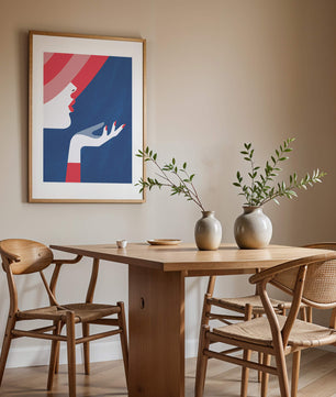 Elegant Woman with Red Hat and Stylized Hand - Mi tienda