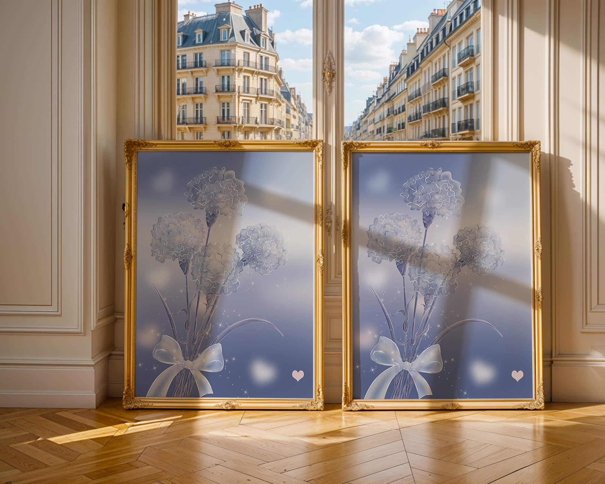 Carnations With Sparkles And Ribbon On Blue Background - Mi tienda